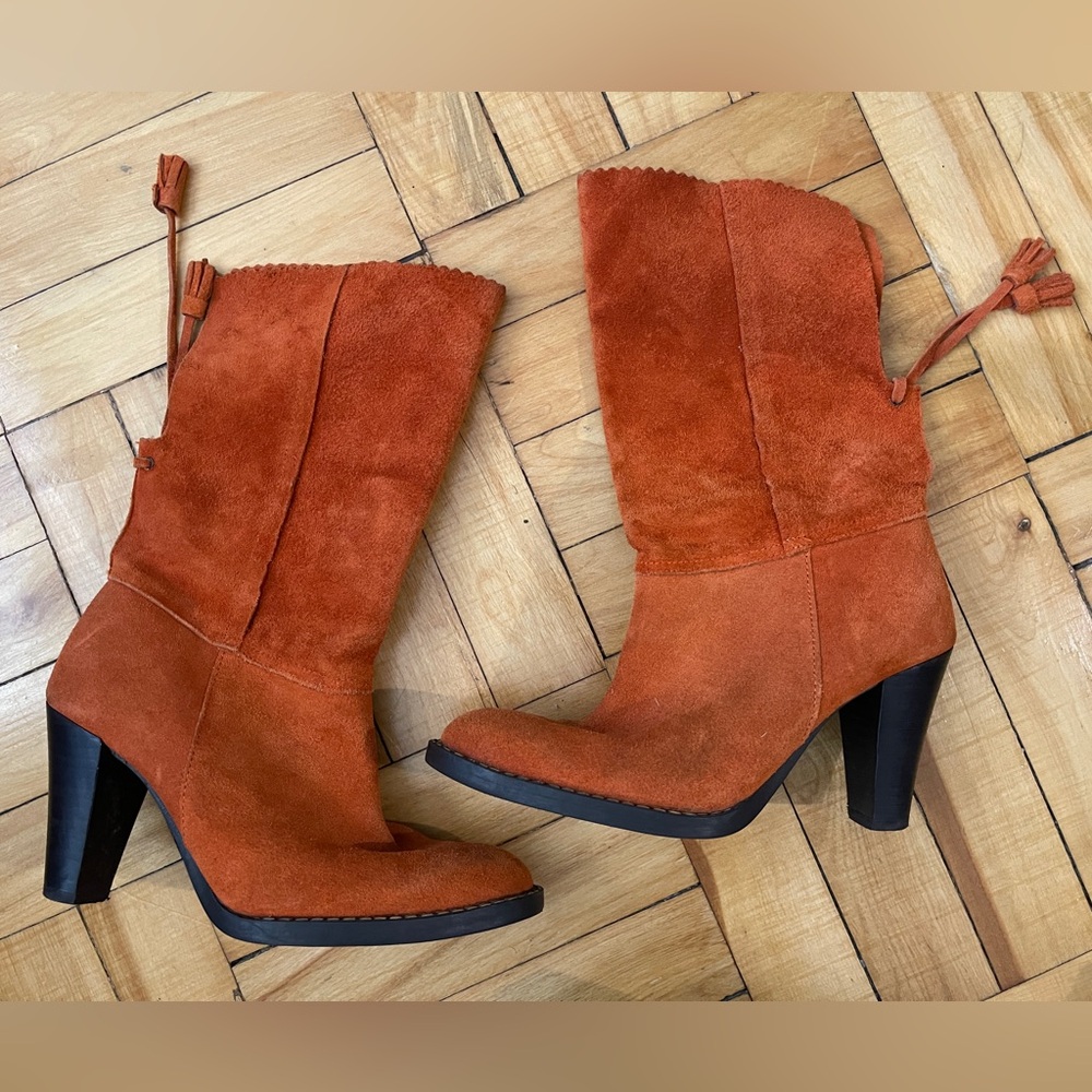 Orange suede ankle boots